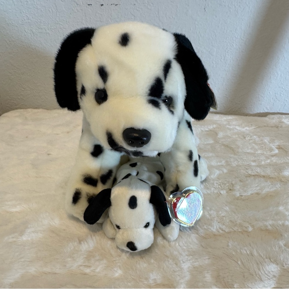 Ty Beanie Buddy and Beanie Baby Dottie Dalmatian Dog Plush Set 2pc White Black